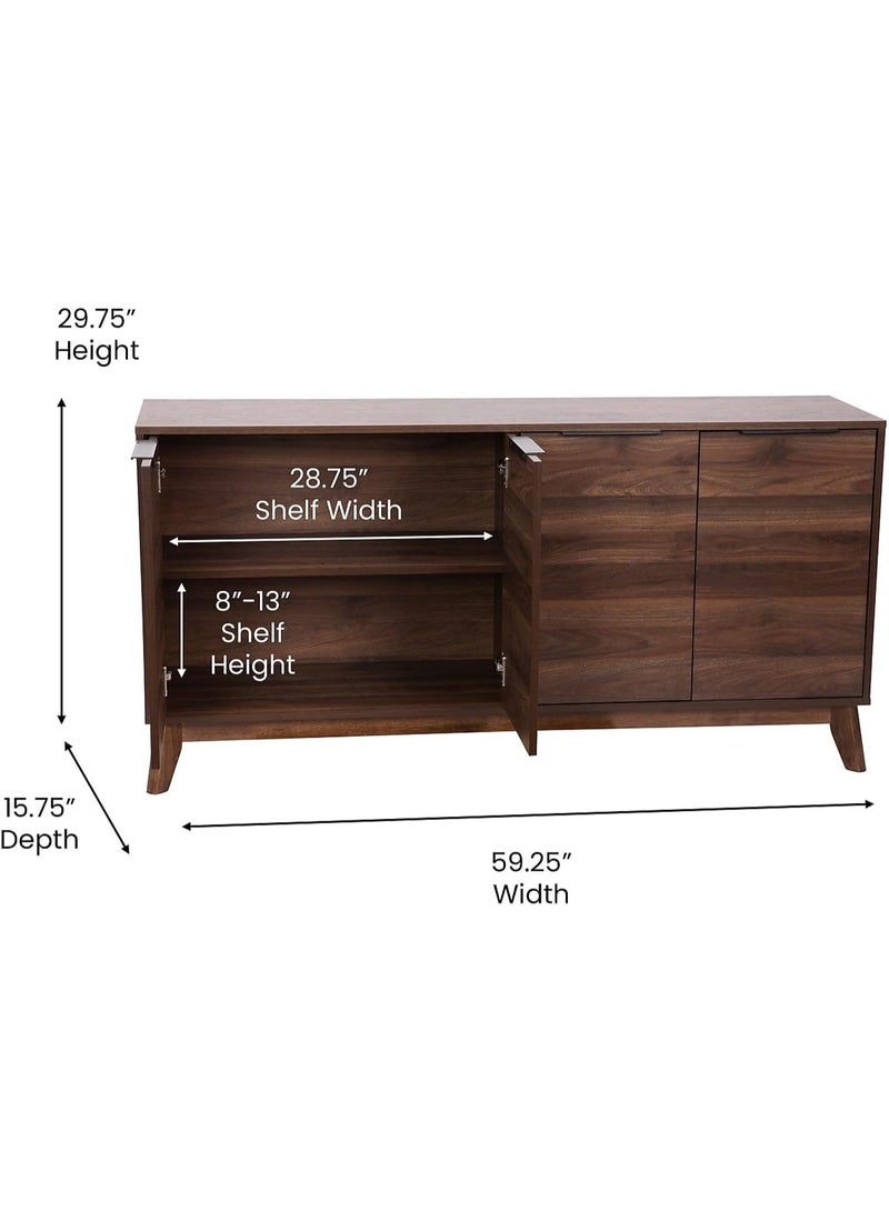 Flash Furniture Hatfield Engineered Wood TV Stand for up to 64" TVs, Media Console/TV Cabinet with Adjustable Shelf and Soft Close Doors, Dark Walnut - Image 3